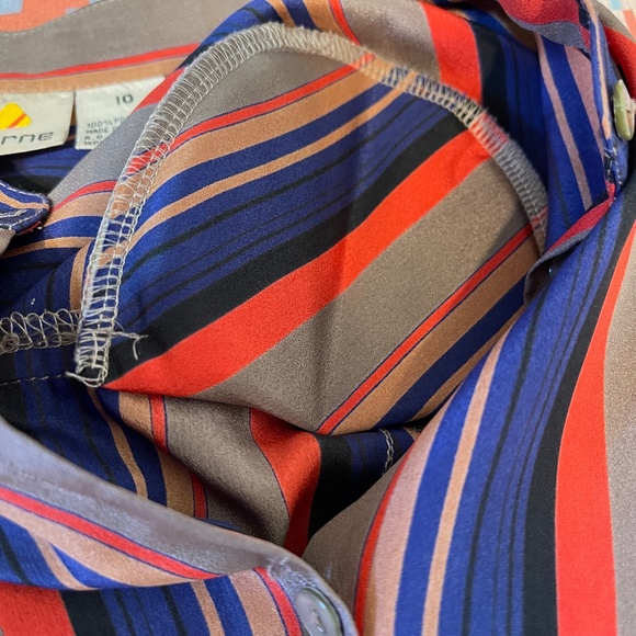 LC | VTG Retro Disco Dolaman Long Sleeve Allover Stripe Button Front Blouse - Picture 14 of 17